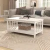 Farmhouse Coffee Table, Pure White Living Room Table with Shelf, 40 Inch