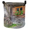 Sacs à linge Verbe de roue de fleur vieille cabane en bois sale panier pliable pour maison de maison