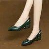 Chaussures habillées pompes femelle 2024 Fashion printemps cuir souple bouche peu profonde femme célibataire talon épais pointu de l'orteil des femmes zapatos