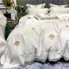 Set di biancheria da letto da 600 tc Copertura in pizzo di lusso euro foglio di cotone in raso bianco con piumone e federa