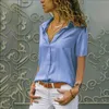 Kadınlar bluz gömlekleri yaz gündelik sağlam kısa kollu gevşek blusas kadın beyaz gömlek 2023 ofis üstleri mujer femme zarif bluzlar 240411
