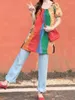 Party Dresses Korean Brand Boho Color Contrast Daisy Dress College E-girls Puff Sleeve U Neck A-line Casual Loose Oversized One-piece