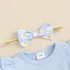 Ensembles de vêtements pour enfants pour enfants bébé filles 3pcs Summer Tenues Sleeve Rober Bow Front Shorts bandeau Set Born Vêtements