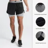 Shorts mäns fitness kostym tät sport snabb torr kort ärm trackdräkt som kör falska två stycken shorts svettas andningsgymkläder