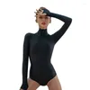 Swimwear féminin 831c Femmes Sexy Swewsuit Swash Gard Gard Turtleneck Zipper Back Coroute Long Moneve Monokini Solid Black Plongée