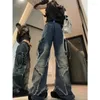 Kvinnors jeans Deeptown Y2K Vintage Cargo Women Harajuku Streetwear Star Patchwork Denim Pants Overdimensionerade koreanska modebyxor Hippie