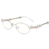 Solglasögon Rhinestone Diamonds Bling Clear Shades Mode Small Metal Oval Women Men Eyeglasses Frames Unisex