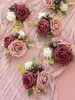 Flores decorativas Rosas artificiais 25/50pcs de aparência real Borgonha Decoração do Dia dos Namorados com caule para buquês de casamento diy