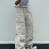 Spring Cargo pants Rice White Multipockets Overalls Harajuku stays Men Loose Casual Trousers Straight Mopping Pants 240328