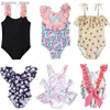 Endelar En bit baddräkt Baby Girl Flower Bikini Beach Holiday Swimsuit Childrens Swimsuit 1 2 3 4 5 Year Swimsuit Y240412