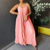 Casual Dresses Women's Summer Sling Gold Dress Pleated Long Sexy Fashion A- Line African Beach Travel Clothes 2024 Trend