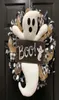 Fleurs décoratives couronnes Halloween Couronne de fermeture fantôme extérieur porte d'entrée décor mural intérieur boo garland pendentif pour home6895938