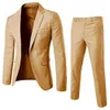 1 Set Men Blazer Pants lange mouw slanke pasvorm Turndown Collar Temperament één knopvakken Pakken passen kleding 240412