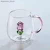 Wine Glasses Lovely 3D Pink lass Rose Build-in Red White Wine lasses Cup Stemware oblets Champane Flute Household Weddin ift Decoration L49