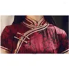 Vêtements ethniques Vins Red Longses manches courtes Cheongsam 2024 Amélioration des jeunes femmes Soix d'été et satins Fashion One Piece Chinese Qipao Robe