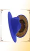 Cały niebieski z Leopard Bottom Jazz Gentle Men Men Party Muzyka Czarna czapka szeroka wełna wełniana dwupiętrowa czapka Fedora dla unisex6895973