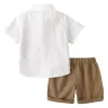 Shorts Summer Kids Boys Kleidung Gentleman setzt gefälschte zwei Shortsleeved -Shirts + Weste + Shorts 3PCS Kleinkind Baby Jungen Party Kleid Anzüge