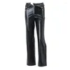 Frauenhose 2024Women Leder Herbst Zipper High Taille gerade Bein lässiger schwarzer Y2K -Kleidung PU für Frauen