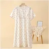 Sleep Learnwear Summer Ladies Nightdress Crepe Crepe saia fina de manga curta japonesa doce