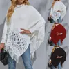 Women Winter Knitted Hooded Poncho Cape Elegant Female Crochet Fringed Tassel Shawl Wrap Oversized Pullover Cloak Sweater Warmer