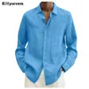 Chemises décontractées pour hommes 2024 hommes à manches longues Business Business Spring Summer Work Shopping Cotton Linn Couleur solide Blouse simple