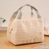 1PC Stripe Lunch Bag Insulated Cold Picnic Carry Case Portable Thermal Lunch Pouch Container Food Storage Bags 22x15.5x17cm