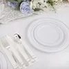 Dîne jetable 350pcs Assiettes en plastique blanches et argentées avec de l'argenterie pour le mariage de la fête Pâques, y compris 50 9inch Dîner