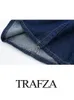 Trafza Summer Women Fashion Denim 2 Pig Piece Suit Slit Slit Splicing Dress Basic Commute Female knie lengte brede been broek 240412