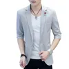 Solid Color Casual Mens Spring Summer Thin Suits Korea Slim Fit Jacket Short Sleeve Top Liten Single Single Button Coats kläder 240412