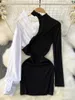 Casual Dresses Foamlina Spring Summer Women's Dress White And Black Shirt Patchwork Long Sleeve Halter Neck Slim Mini Bodycon Streetwear