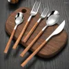 Forks Stainless Steel Cutlery Set Western Korean Imitation Wooden Handle Steak Knife And Fork Household Long Spoon Fruit C