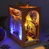 Decorative Figurines 3D DIY Book Nook Kit Wooden Stand Puzzle LED Glowing Educational Bookshelf Miniature Insert Building Dollhouse Home