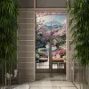 Japanska Noren Split Door Curtain Sakura Mount Fuji Bridge Tower Landscape Doorway Curtain för köksingång Halvgardin
