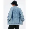 Mężczyźni Vintage Blue Denim Kurtka Pleteded Printed Harajuku Streetwear Hip Hop Jeans Kurtki Man Y2K Owewear 240408