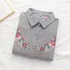 BLOSAS DE MUJER Camisa de manga larga transpirable Camisa para mujeres Lapa de patrón de flores bordado para suelto casual