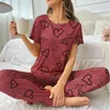 Home Clothing Herbst Mode Pyjama Anzug Frauen Nachtwäsche Pijama Milch Seide Kurzschlärm mit Hosen 2 Stück Pyjamas für Damen Dessous