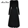 Abiti casual Moaayina Autunno Designer Black Elegant Party Dress Women O Neck Long Sleeve High Elastic Knitting A-Line