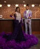 Uva de luxo vestido de baile roxo 2024 Glitter diamante Fringe Feather Applique Mermaid Momen's Party Dress Vestidos de Gala
