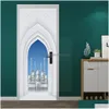 Paintings Pvc Self-Adhesive Removable Muslim Arabic Door Sticker Allahu Islamic Wallpaper Living Room Decor 3D Decal Wall Stickers 240 Dhm7O