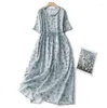 Party Dresses Cotton And Linen Printed Short-sleeved Dress Female Summer Korean Retro Literary Loose Temperament Doll Collar Casual Dresse