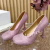 Klänningskor Spring Autumn Bling Crystal Pumps Women Round Toe Grunt Mouth High Heel Rhinestone Single Ladies Sexy Party