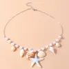 Colliers de pendentif 1pc Bijoux de chaîne conque et collier étoiles de mer les perles artificielles délicates plage polyvalente Modèles frais