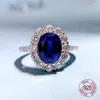 Cluster Anneaux 925 Bijoux Sterling Silver Mirco CZ 7x9 mm Forme ovale Sapphir Sapphire Cubic Zircon Femme Finger Ring