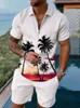 Summer Beach Element 3D Prinha masculino masculino Casual Casual Casual Camisa Polo e Shorts 2pcs Conjuntos de Moda Man Clothing 240411