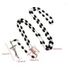 Chaines Collier de perle ovale Crystal Rosaire Chaîne de pendentif crucifix catholique pour femmes adolescentes