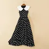 Zjyt Fashion vintage polka dot print jurken voor vrouwen zomer Peter pan kraag zwarte midi jurk elegant mouwloos vakantieraad 240329