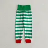 Trousers Baby Clothes Sets Red Green Striped Infant Boy Girl Pajamas Romper Pants 2pcs Sets Long Johns For Christmas New Year Clothing