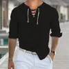 Casual shirts voor heren Fashion Tie Kraag Top eenvoudig Design comfortabel solide kleuren shirt verbanden met lange mouwen Playeras para Hombres