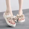 High Heeled Bow Shaped Herringbone Drag Style Sponge Cake Thick Sole Anti Slip Sandals Vacation Slippers for Women