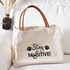 Sacs à provisions Design Free Stay Pawsitive Print Lettres Imprimé Canvas Tote Sac Cadeau pour le travail de style Pet Foom Lady Fashion Beach